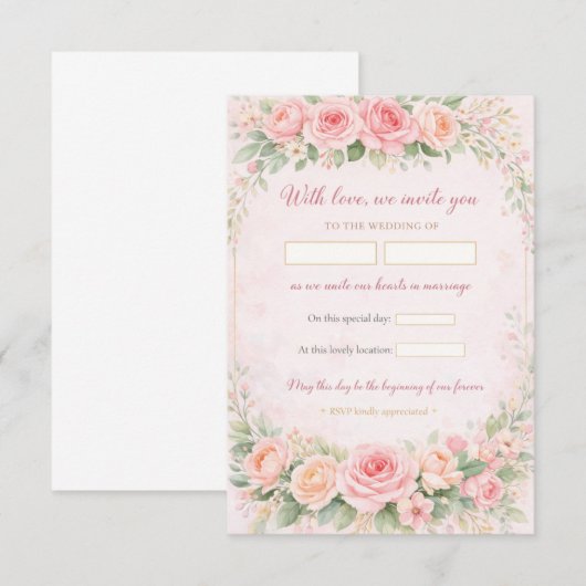 Blush Pink Floral Elegant Wedding Invitation Card (正面/裏面)