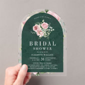 Blush Pink Floral Emerald Green Bridal Shower アクリル招待状 (インサイチュ (ポータブル))