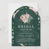Blush Pink Floral Emerald Green Bridal Shower 招待状 (正面)