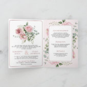 Blush Pink Floral Eucalyptus All in One Wedding 招待状 (内部)
