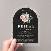 Blush Pink Floral Eucalyptus Black Bridal Shower アクリル招待状 (インサイチュ (ポータブル))