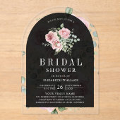 Blush Pink Floral Eucalyptus Black Bridal Shower アクリル招待状 (正面)