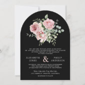 Blush Pink Floral Eucalyptus Black QR Code Wedding 招待状 (正面)