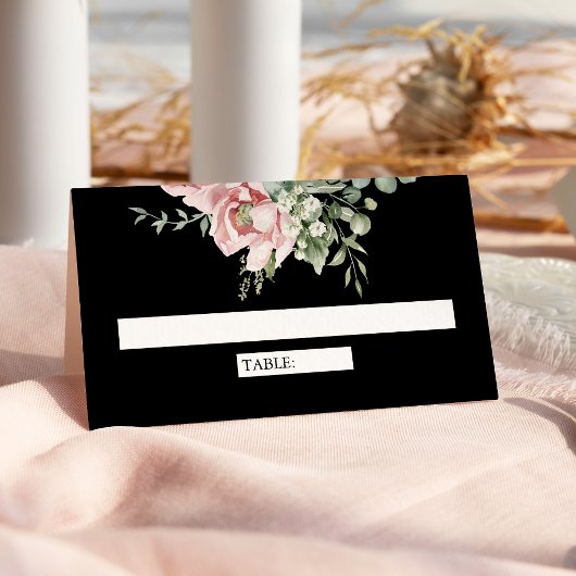 Blush Pink Floral Eucalyptus Black Wedding プレイスカード