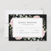 Blush Pink Floral Eucalyptus Black Wedding 出欠カード (正面)