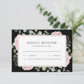 Blush Pink Floral Eucalyptus Black Wedding 出欠カード (スタンド正面)