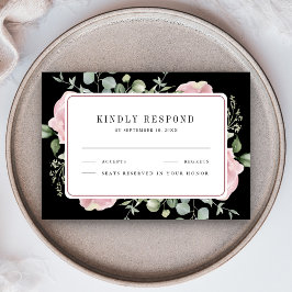 Blush Pink Floral Eucalyptus Black Wedding 出欠カード