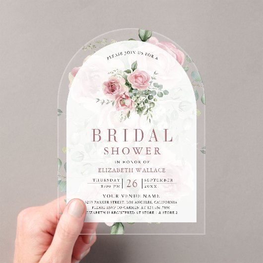 Blush Pink Floral Eucalyptus Bridal Shower アクリル招待状 (インサイチュ (ポータブル))