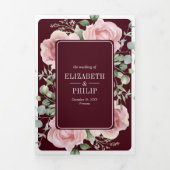 Blush Pink Floral Eucalyptus Burgundy Wedding 三つ折り招待状 (カバー)