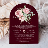 Blush Pink Floral Eucalyptus Burgundy Wedding 招待状