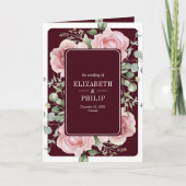 Blush Pink Floral Eucalyptus Burgundy Wedding 招待状 (正面)