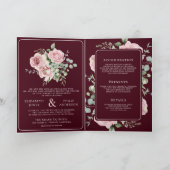 Blush Pink Floral Eucalyptus Burgundy Wedding 招待状 (内部)