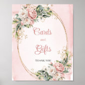 Blush Pink Floral Eucalyptus Cards and Gifts Table ポスター (正面)