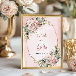 Blush Pink Floral Eucalyptus Cards and Gifts Table ポスター