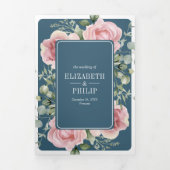 Blush Pink Floral Eucalyptus Dusty Blue Wedding 三つ折り招待状 (カバー)
