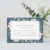 Blush Pink Floral Eucalyptus Dusty Blue Wedding 出欠カード (スタンド正面)