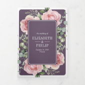 Blush Pink Floral Eucalyptus Dusty Purple Wedding 三つ折り招待状 (カバー)