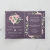 Blush Pink Floral Eucalyptus Dusty Purple Wedding 招待状 (内部)