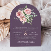 Blush Pink Floral Eucalyptus Dusty Purple Wedding 招待状