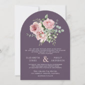 Blush Pink Floral Eucalyptus Dusty Purple Wedding 招待状 (正面)