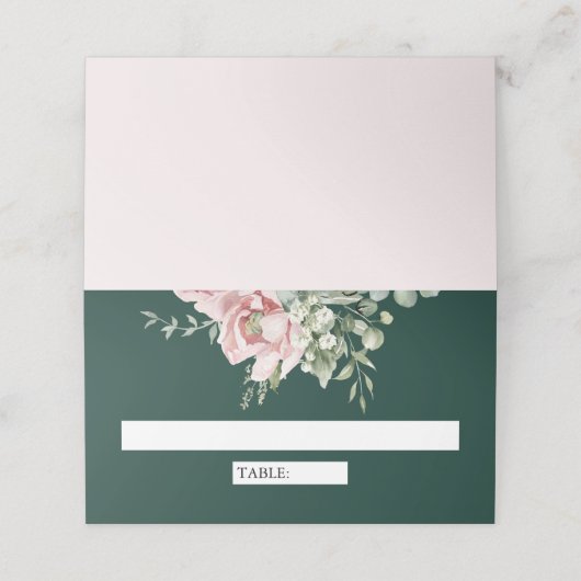 Blush Pink Floral Eucalyptus Emerald Green Wedding プレイスカード (外部開封)
