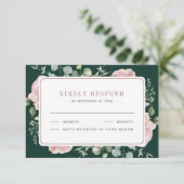 Blush Pink Floral Eucalyptus Emerald Green Wedding 出欠カード (スタンド正面)