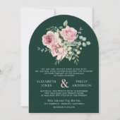 Blush Pink Floral Eucalyptus Emerald Green Wedding 招待状 (正面)