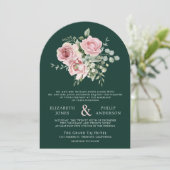 Blush Pink Floral Eucalyptus Emerald Green Wedding 招待状 (スタンド正面)