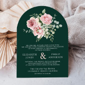 Blush Pink Floral Eucalyptus Emerald Green Wedding 招待状