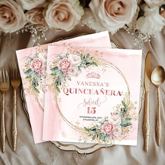 Blush Pink Floral Eucalyptus Napkin for Quince  スタンダードカクテルナプキン