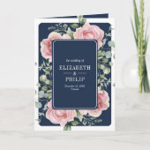 Blush Pink Floral Eucalyptus Navy Blue Wedding 招待状 (正面)