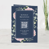 Blush Pink Floral Eucalyptus Navy Blue Wedding 招待状 (裏面)