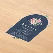 Blush Pink Floral Eucalyptus Navy Bridal Shower アクリル招待状 (レイダウン)