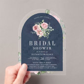 Blush Pink Floral Eucalyptus Navy Bridal Shower アクリル招待状 (インサイチュ (ポータブル))