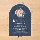 Blush Pink Floral Eucalyptus Navy Bridal Shower アクリル招待状 (正面)