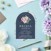Blush Pink Floral Eucalyptus Navy Bridal Shower アクリル招待状 (インサイチュ (ウェディング))