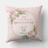 Blush Pink Floral Eucalyptus Quinceañera Keepsake  クッション (裏面)
