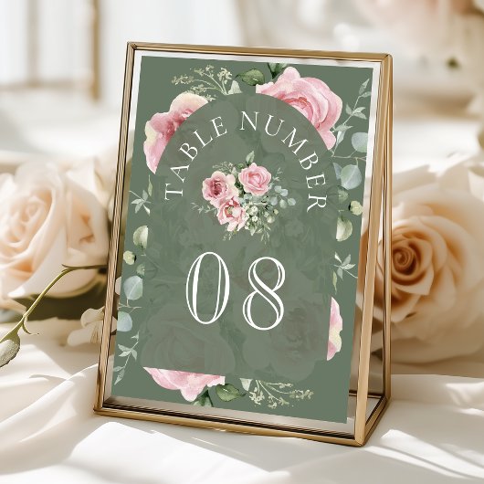 Blush Pink Floral Eucalyptus Sage Green Wedding テーブルナンバー