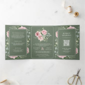 Blush Pink Floral Eucalyptus Sage Green Wedding 三つ折り招待状 (内部)