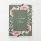 Blush Pink Floral Eucalyptus Sage Green Wedding 三つ折り招待状 (カバー)