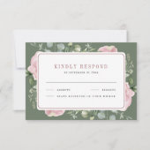 Blush Pink Floral Eucalyptus Sage Green Wedding 出欠カード (正面)