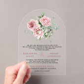 Blush Pink Floral Eucalyptus Wedding アクリル招待状 (インサイチュ (ポータブル))