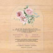 Blush Pink Floral Eucalyptus Wedding アクリル招待状 (正面)