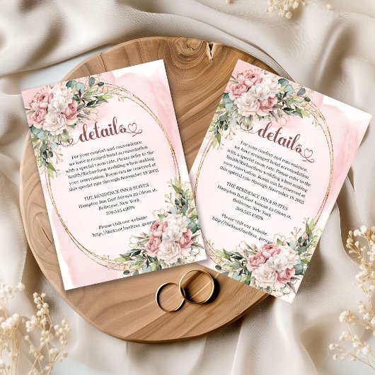 Blush Pink Floral Eucalyptus Wedding Details Card エンクロージャーカード