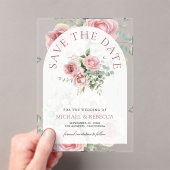 Blush Pink Floral Eucalyptus Wedding Save the Date アクリル招待状 (インサイチュ (ポータブル))