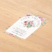 Blush Pink Floral Eucalyptus Wedding Save the Date アクリル招待状 (レイダウン)
