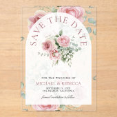 Blush Pink Floral Eucalyptus Wedding Save the Date アクリル招待状 (正面)