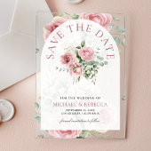 Blush Pink Floral Eucalyptus Wedding Save the Date アクリル招待状
