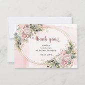 Blush Pink Floral Eucalyptus Wedding Thank You  サンキューカード (正面)