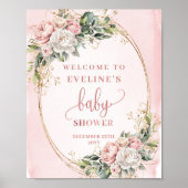 Blush Pink Floral Eucalyptus Welcome Baby Shower   ポスター (正面)